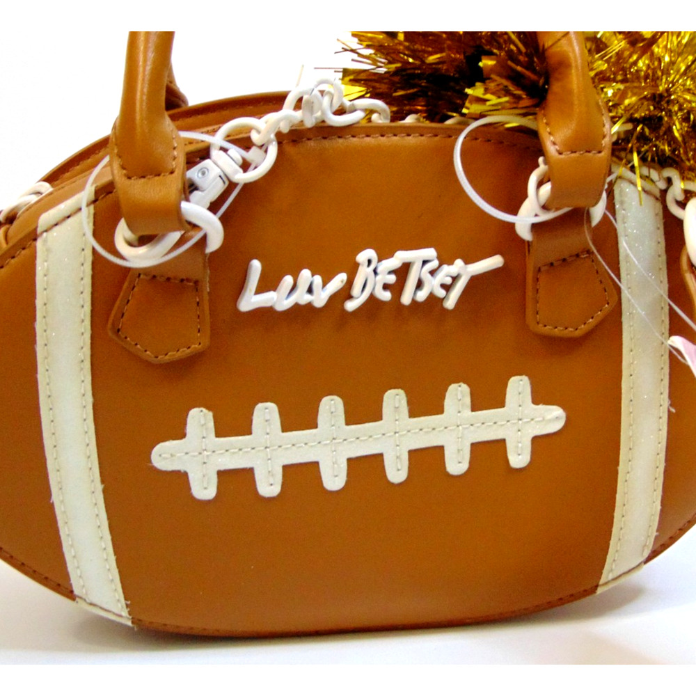 Betsey Johnson Football Bag Brown & White Mini Satchel Luv Betsey Novelty Purse - Picture 3 of 16